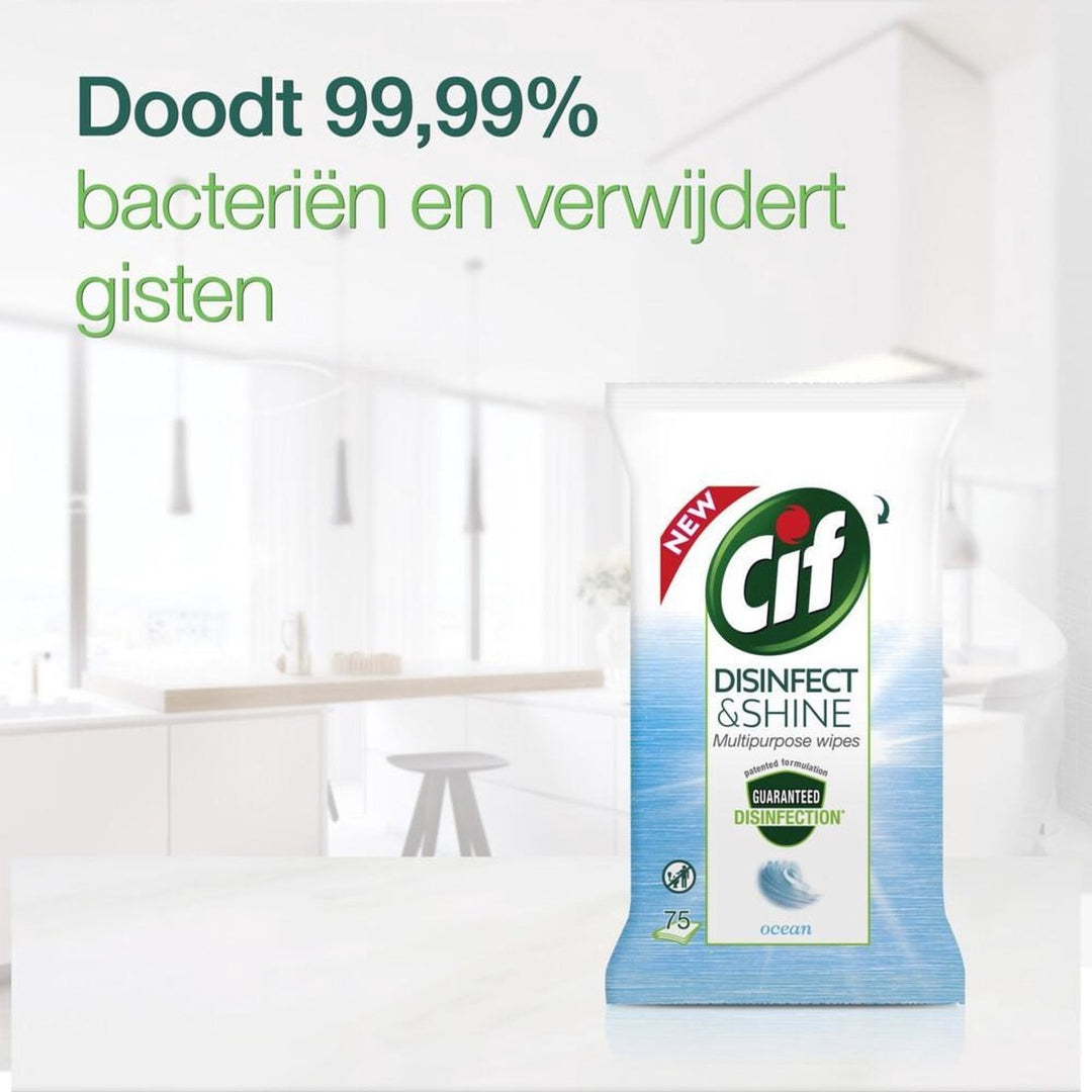 Cif Disinfect &amp; Shine Ocean Wipes 75 Stück