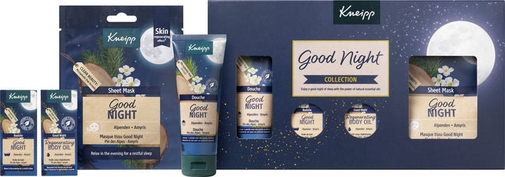 Kneipp Good Night - Gift set - Swiss pine and Amyris - Vegan - Contents: 75 ml + 2x 20 ml and 1 sheet mask - Packaging damaged