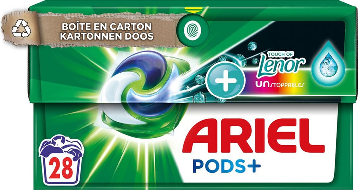 Ariel Wasmiddel Pods + Touch Van Lenor Unstoppables - Kleur - 28 Wasbeurten - Verpakking beschadigd