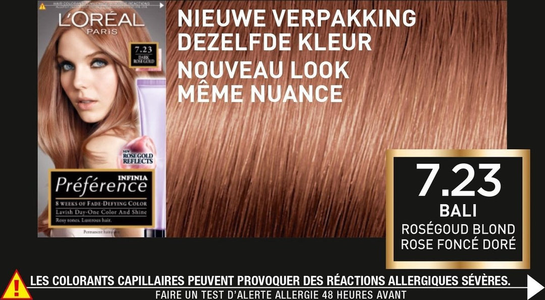 L'Oréal Preference Haarfarbe 7.23 Rich Rose – Roségoldblond – Verpackung beschädigt