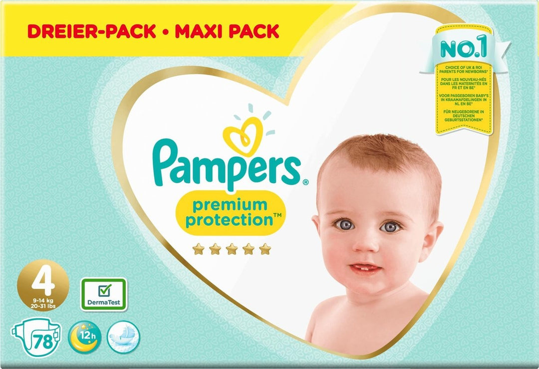 Pampers Premium Protection Größe 4 – 9 kg/14 kg – 78 Stück.