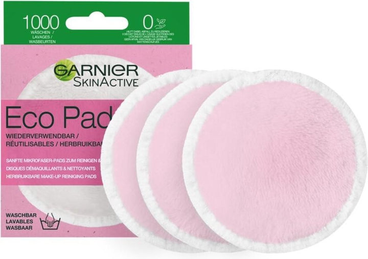 Garnier SkinActive Eco Pads - Reusable Cotton Pads 3 Pieces - Sustainable Facial Cleansing - Packaging damaged