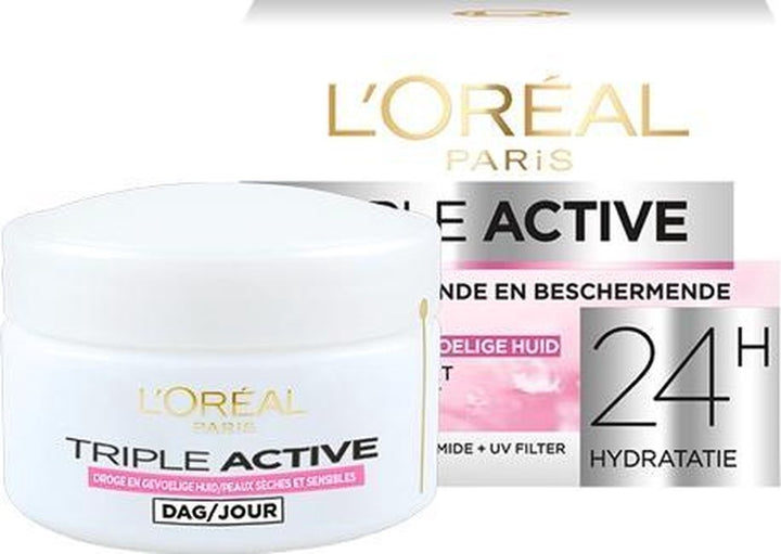 L'Oréal Paris Triple Active Hydraterende Dagcrème - Droge en Gevoelige huid 50ml - Verpakking beschadigd