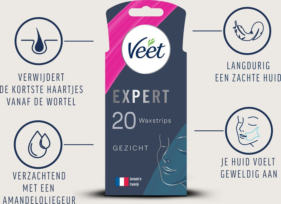 Veet Expert Haarentfernungsstreifen – Gesicht – Empfindliche Haut – 20 Stück