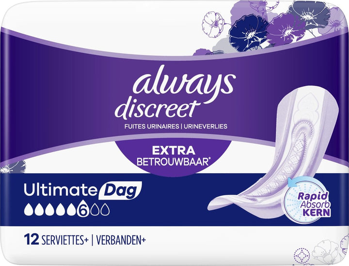 Always Discreet Pads for Urinary Incontinence - Plus Ultimate Day - 12 pcs.