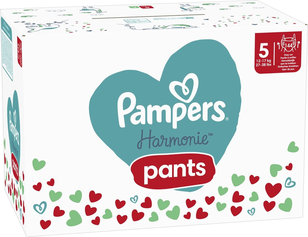 Pampers Harmonie Pants Größe 5 – 144 Windelhöschen – 12 kg bis 17 kg – Monatsbox – Verpackung beschädigt