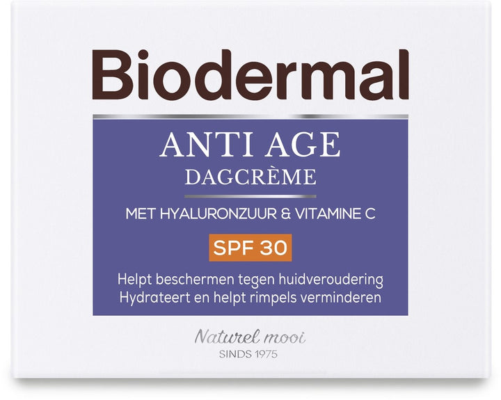 Biodermal Anti Age Dagcrème - SPF30 - Dagcrème met hyaluronzuur en vitamine C tegen huidveroudering - 50ml - Verpakking beschadigd