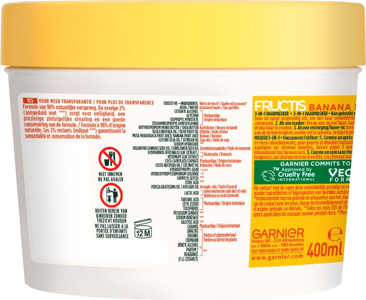 Garnier Fructis Hair Food Banana 3-in-1 Voedend Haarmasker - Droog Haar - 400ml