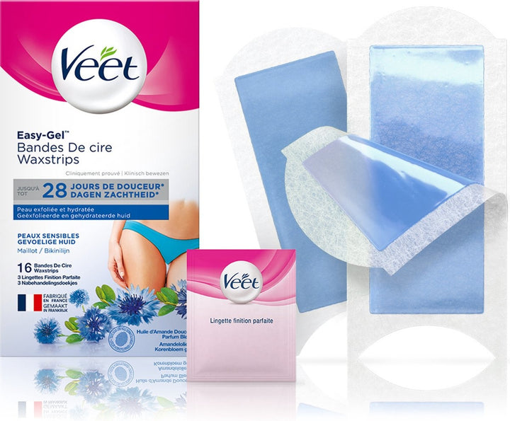 Veet – Haarentfernungsstreifen – Bikinizone und Achseln – Empfindliche Haut – 16 Stück