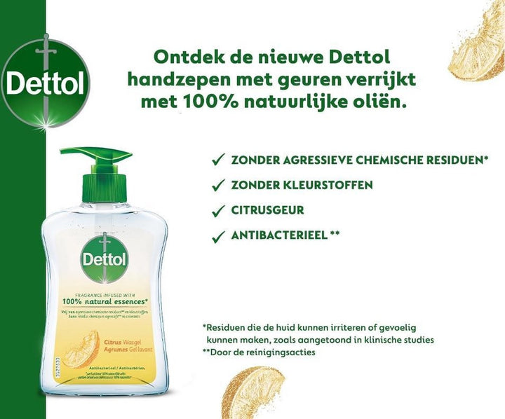 Dettol Handseife – Antibakteriell – Zitrusduft, angereichert mit 100 % natürlichen Ölen – 250 ml