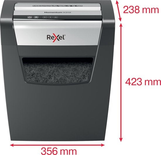 Rexel Momentum X312 Paper Shredder with Anti-Jam Technology for Office and Home Working - P- 3 Cuts - Up to 12 A4 Sheets - Shreds Documents, Staples and Paper Clips - 23 Litre Waste Bin - Black