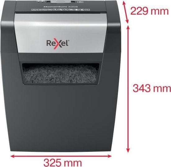 Rexel Momentum X308 Papierversnipperaar voor Thuiskantoor/Thuiswerken - P-3 Snippers - Invoer tot 8 A4-Vel- Vernietigt Documenten, Nietjes En Paperclips - Opvangbak Van 15 Liter - Zwart