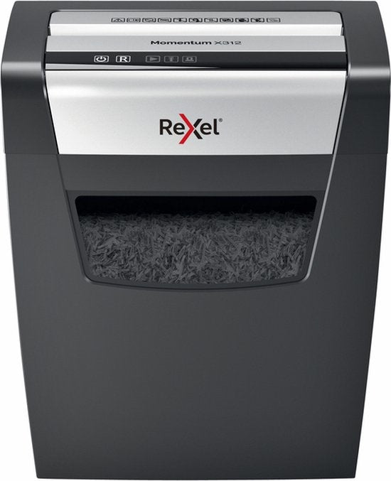 Rexel Momentum X312 Paper Shredder with Anti-Jam Technology for Office and Home Working - P- 3 Cuts - Up to 12 A4 Sheets - Shreds Documents, Staples and Paper Clips - 23 Litre Waste Bin - Black