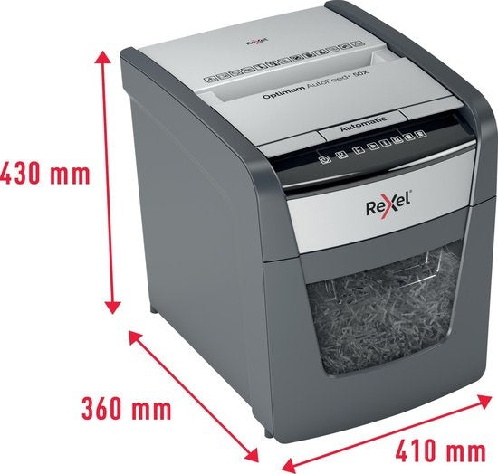 Rexel Optimum AutoFeed+ 50X Flüsterleiser Aktenvernichter mit Anti-Jam-Jam-Technologie für Heimbüro/Heimarbeitsplatz – Aktenvernichter P-4 – Eingabe von bis zu 50 Blatt – 20-Liter-Auffangbehälter – Schwarz