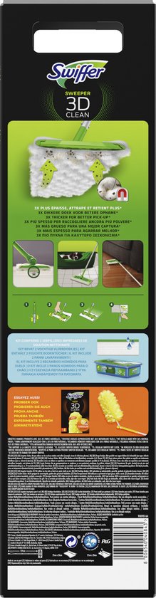 Swiffer Floor Cleaner 3D Clean Starter Kit - 1 Floor Wiper + 4 Dry &amp; 2 Wet Wipes - Packaging damaged