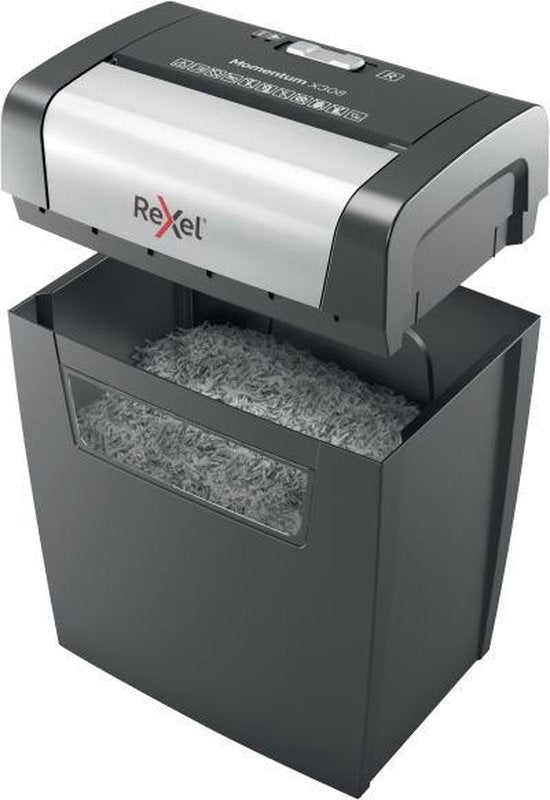 Rexel Momentum X308 Papierversnipperaar voor Thuiskantoor/Thuiswerken - P-3 Snippers - Invoer tot 8 A4-Vel- Vernietigt Documenten, Nietjes En Paperclips - Opvangbak Van 15 Liter - Zwart