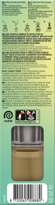 Air Wick luchtverfrisser Geurstokjes met Essentiële Oliën Frisse Ochtenddauw - 40ml