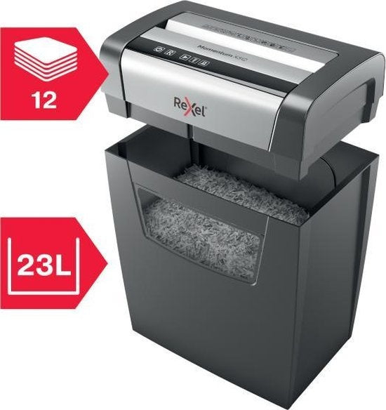 Rexel Momentum X312 Paper Shredder with Anti-Jam Technology for Office and Home Working - P- 3 Cuts - Up to 12 A4 Sheets - Shreds Documents, Staples and Paper Clips - 23 Litre Waste Bin - Black