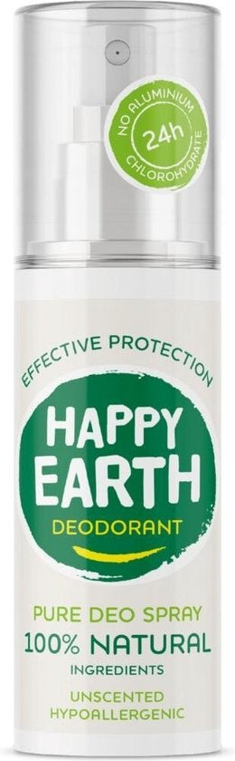 Happy Earth Pure Deodorant Spray Unscented 100 ml - 100% natural - Cap is missing