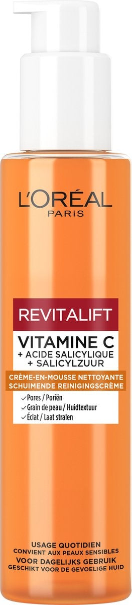 L'Oréal Revitalift Clinical Schäumende Reinigungscreme mit Vitamin C* und Salicylsäure Gesichtsreiniger 150 ml – Pumpe fehlt