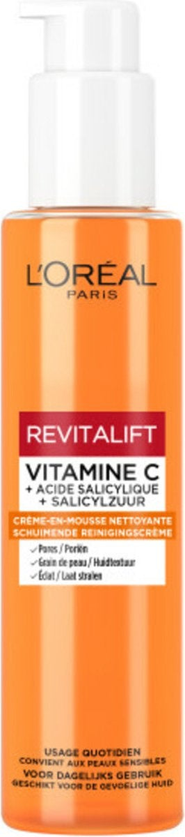 L'Oréal Revitalift Clinical Schuimende Reinigingscrème met Vitamine C* en Salicylzuur Gezichtsreinger 150 ml - Pompje ontbreekt