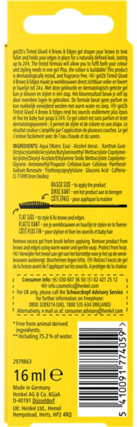 Got2b Glued 2-in-1 Brows & Edges Zwart – Getinte Wenkbrauwgel & Haarlijn Gel – Brow Gel met Kleur - 16ml