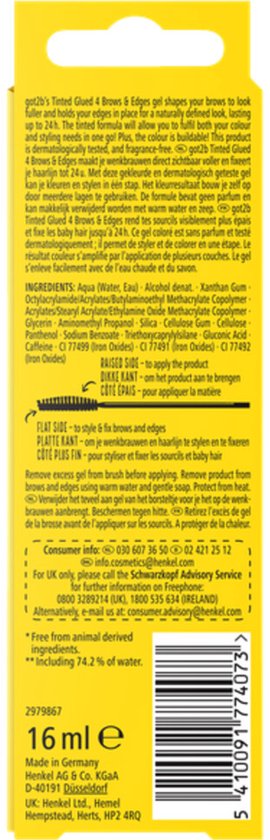 Got2b Glued 2-in-1 Brows & Edges Donkerbruin – Getinte Wenkbrauwgel & Haarlijn Gel – Brow Gel met Kleur – Parfumvrij - 16ml