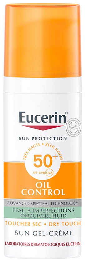 Eucerin Sun Oil Control Gel-Creme Sonnenschutz fürs Gesicht – LSF 50+ – Sonnenschutz für fettige und zu Akne neigende Haut – 50 ml