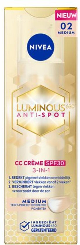 NIVEA Cellular LUMINOUS630 CC Fluid Cream met SPF 30 - Medium - Anti-Pigmentvlekken Crème - Gekleurde Dagcrème - 40ml
