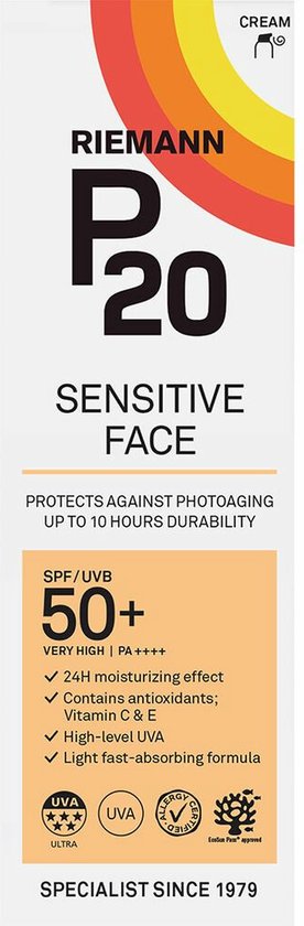 P20 Sensitive Face SPF 50+ - Zonnebrand crème voor gevoelige gezicht - 50 g