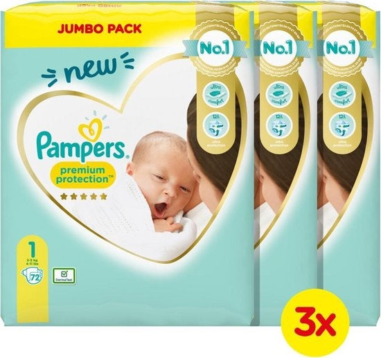 Pampers Premium Protection Größe 1 (2–5 kg) – 216 Windeln