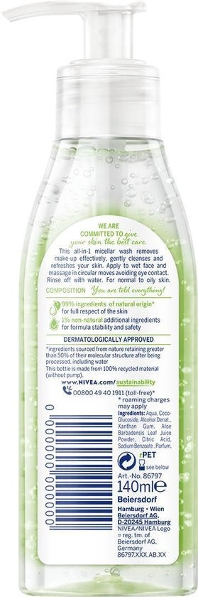 NIVEA Naturally Good Micellar Washgel mit Bio-Aloe Vera – 140 ml – Pumpe fehlt