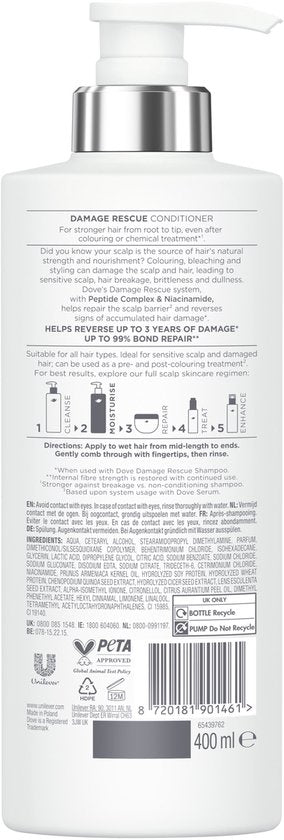 DOVE Scalp + Hair Therapy Conditioner - Damage Rescue - verzorging voor hoofdhuid en haar met peptidecomplex en niacinamide - 400 ml