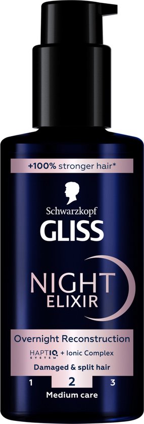 Gliss Night Elixer Overnight Reconstruction - Haarverzorging - Haarserum - Nacht Elixir - Zacht en Veerkrachtig - Verzegelt Gespleten Punten - Beschadigd Haar - 100 ml
