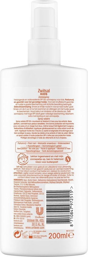 Zwitsal Kids SPF 50+ 0% perfume Sun spray - 200 ml - Cap missing