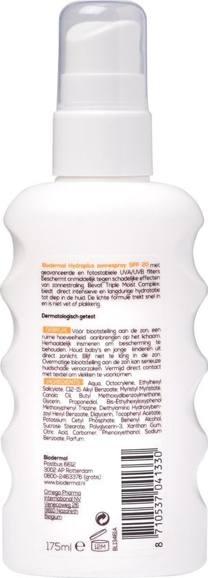 Biodermal Zonnebrand - Hydraplus - Zonnespray - SPF 50 - 175ml - Dopje beschadigd