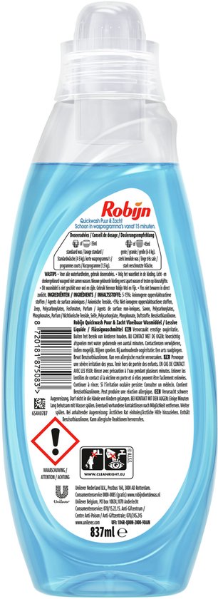 Robijn - Quickwash Vloeibaar Wasmiddel - Puur & Zacht - 22 wasbeurten