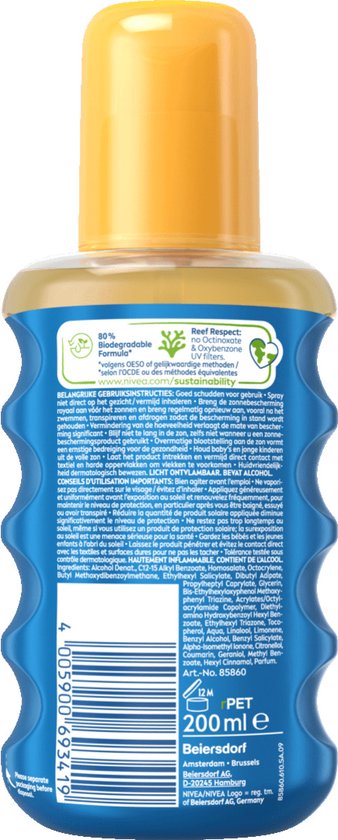 NIVEA SUN Sonnenschutz – Protect &amp; Refresh Transparentes Sonnenspray – LSF 50 – 200 ml