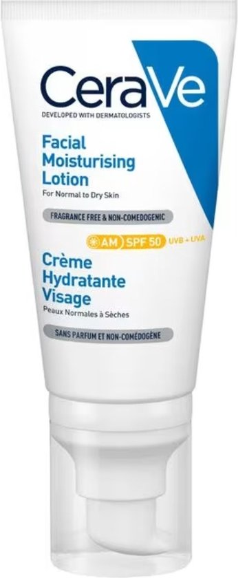 CeraVe Hydraterende Gezichtscrème SPF50 - voor Normale tot Droge Huid - 52ml - Verpakking beschadigd