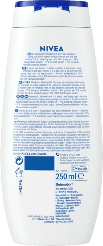 Nivea Douchegel Shea Butter & Botanical Oil 250ml