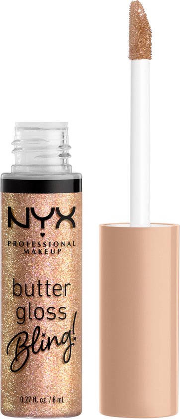 NYX Professional Makeup Butter Gloss Bling Bring the Bling, nicht klebender, glänzender Lipgloss – Gold – 8 ml