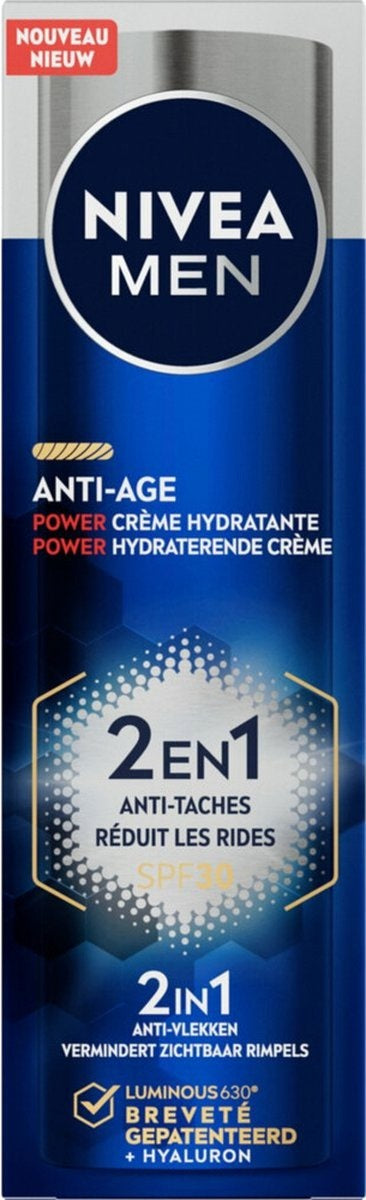 NIVEA MEN – Anti-Age – 2 in 1 Power – Feuchtigkeitscreme – LSF 30 – 50 ml