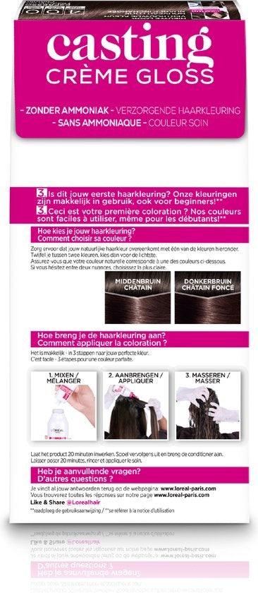 L'Oréal Paris Casting Crème Gloss Mittelbraun 400 – Semipermanente Haarfärbung ohne Ammoniak – Verpackung beschädigt