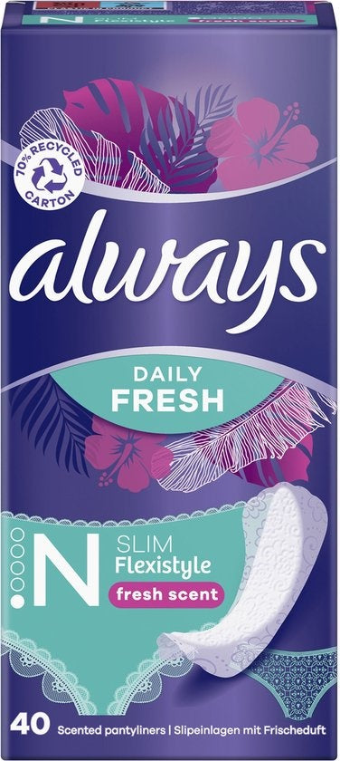 Always Daily Fresh Slipeinlagen – Slim Flexistyle – mit frischem Duft – 40 Stück