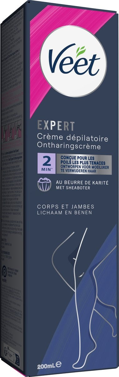 Veet Expert Haarentfernungscreme mit Sheabutter – Körper und Beine – Alle Hauttypen – 200 ml – Verpackung beschädigt