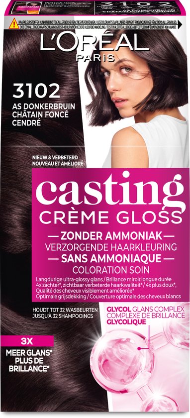 L'Oréal Paris Casting Crème Gloss Dunkel Perlmutt Aschbraun 3102 - Semi-permanente Haarfarbe