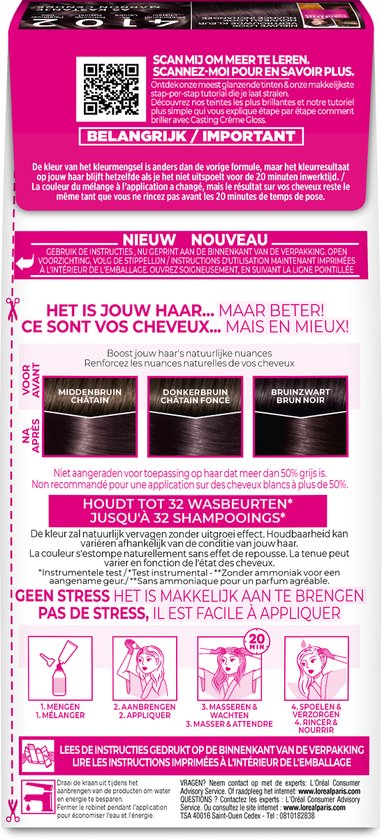 L’Oréal Paris Casting Crème Gloss Parelmoer Kastanjebruin 4102 - Semi-permanente Haarkleuring Zonder Ammoniak