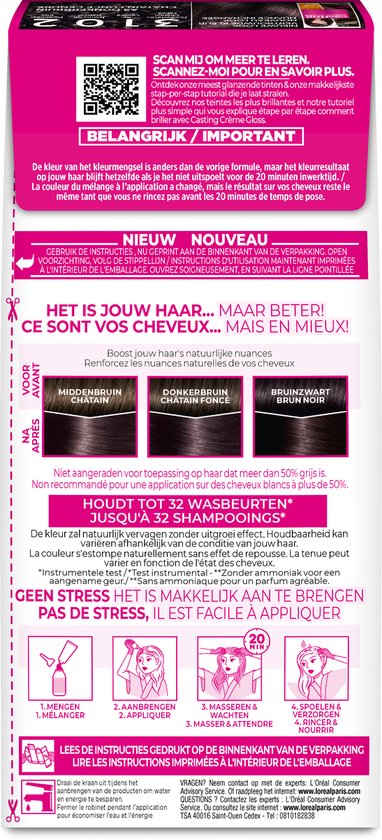 L'Oréal Paris Casting Crème Gloss Dunkel Perlmutt Aschbraun 3102 - Semi-permanente Haarfarbe