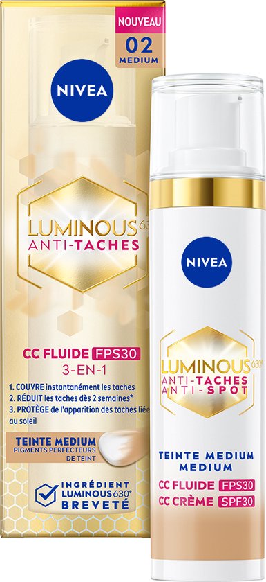 NIVEA Cellular LUMINOUS630 CC Fluid Cream met SPF 30 - Medium - Anti-Pigmentvlekken Crème - Gekleurde Dagcrème - 40ml