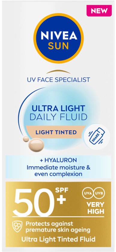 NIVEA SUN UV Face Specialist Ultra Light Daily Fluid Sonnenschutz Gesicht – Leicht getönte Gesichtssonnencreme – LSF 50+ – 40 ml